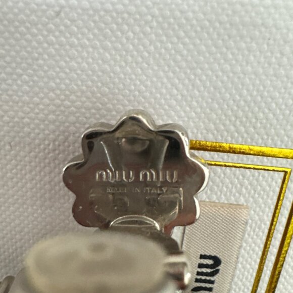 Miu Miu Silvertone Pink Crystal Embellished Hoop Earrings - Picture 4 of 5